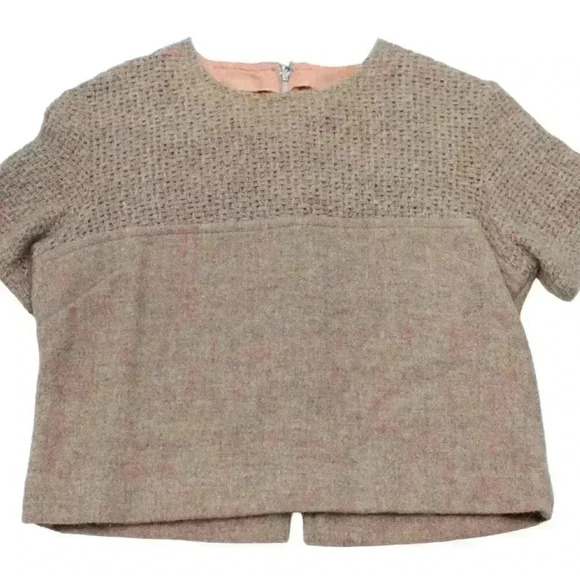 Vintage Women's Small Pink Green Space Dyed Wool Short Sleeve Cropped Sweater - Picture 1 of 10
